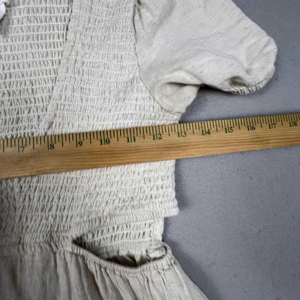 Spektor Jeans Dress Womens Small Oatmeal Linen Blend‎ Smocked Cut-Out Boho Mini